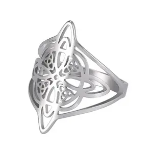 【HXS】925 Sterling Silver Wiccan Pentagram Ring Celtic Knot Openwork Witchcraft Jewelry