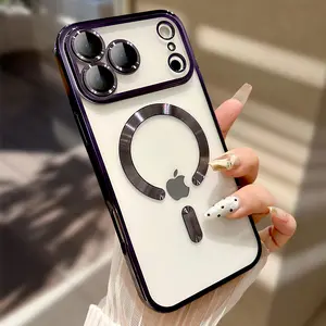 For iPhone 17 Pro Max 16 15 Plus/Pro [Compatible with MagSafe] Shockproof Camera Lens Protectors Electroplate Edge Soft TPU Protective Phone Cover Durable Wireless Magnetic