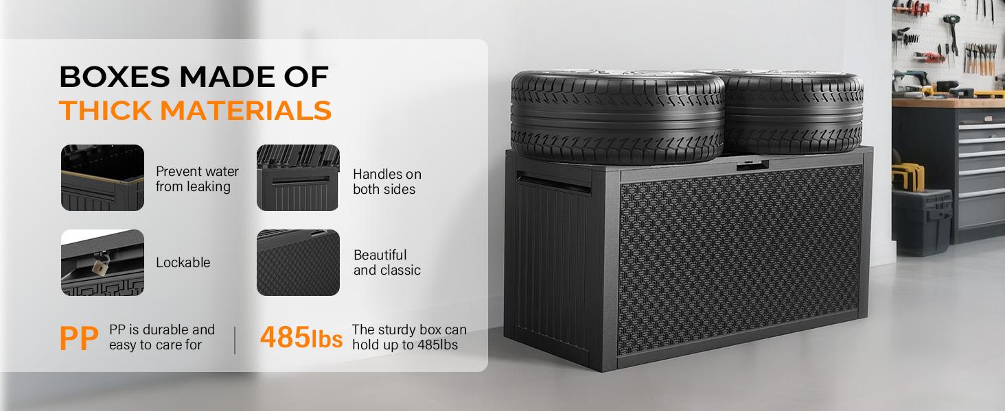 VINGLI 90 Gallon Outdoor Storage Box, Lockable Plastic Storage Containers with Lid, Patio Deck Box Furniture for Garden, Pool, Balcony, Yard