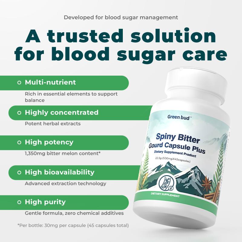 Green Bud 1 Spiny  Bitter Gourd Herbal Capsules Contain Extracts of Bitter Gourd, Cinnamon, Ginseng, and Mulberry Leaves, etc.