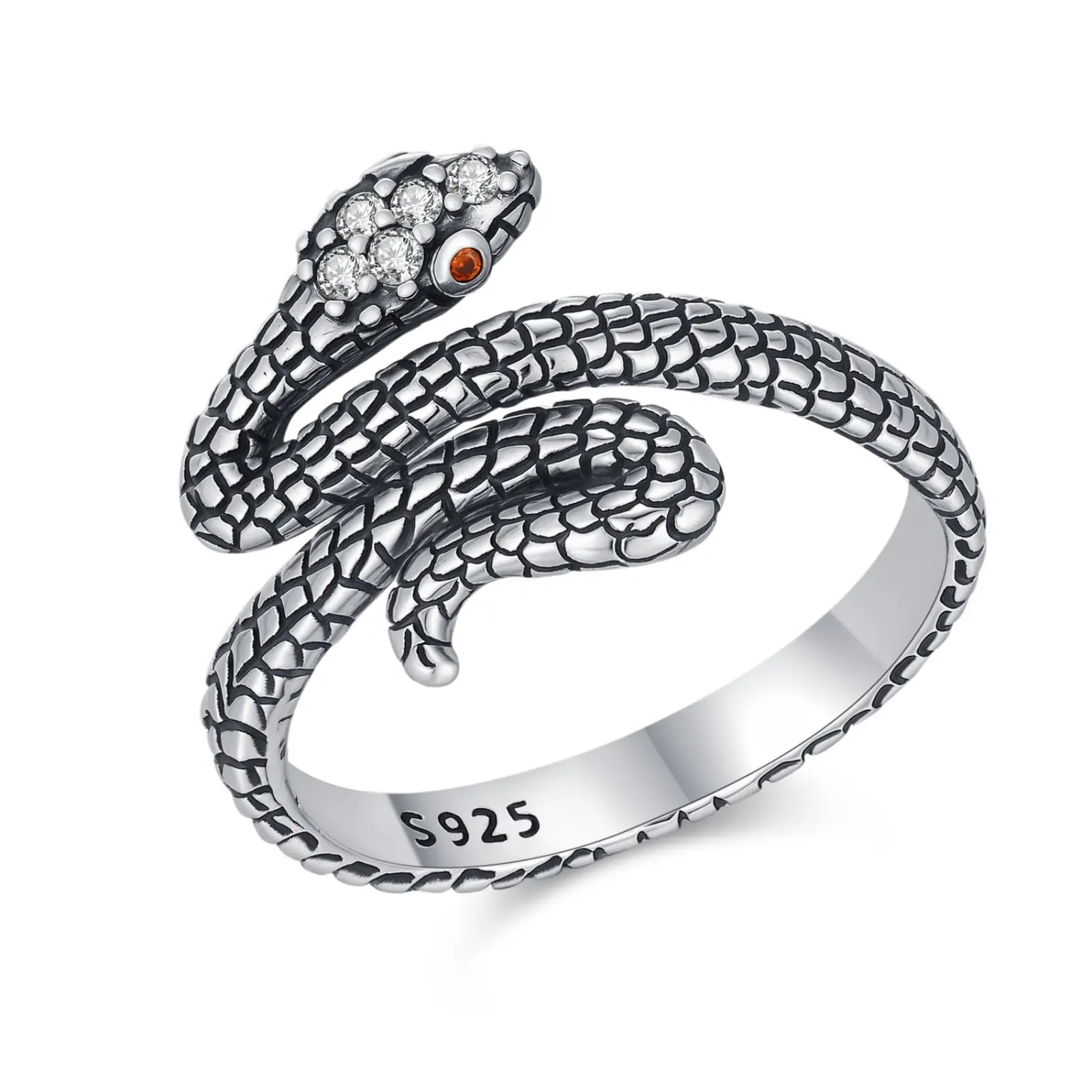 DRINSPER 925 Sterling Silver Snake Ring for Men Women Daily Wear Open Ring, Unique Rings 925, Statement Rings
