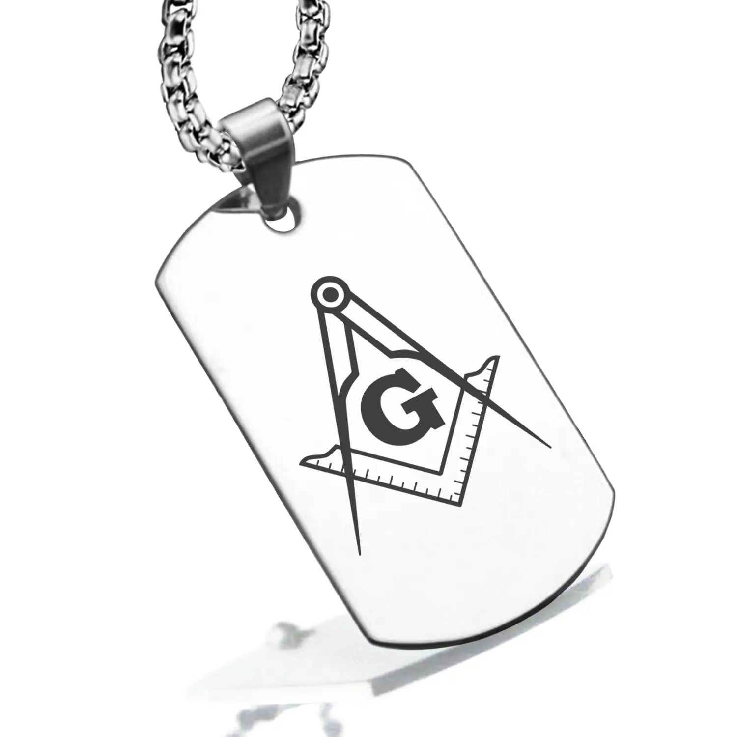 Stainless Steel Masonic Square and Compass Symbol Dog Tag Pendant