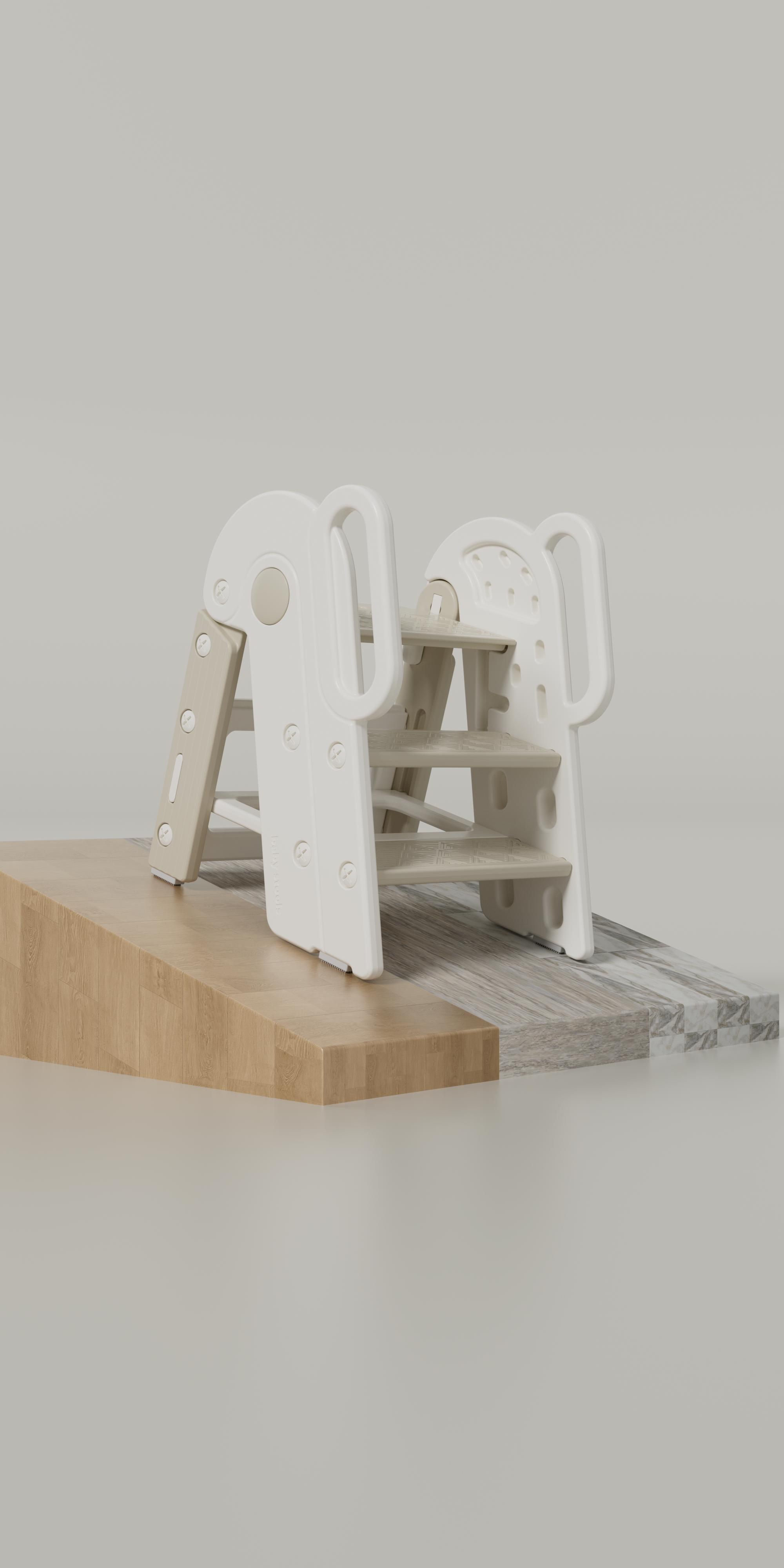 Toddler Step Stool for Bathroom Sink,Adjustable 3 Step Stop for Kids with Handles,Toilet Stool Potty Training,Foldable Step Stool for Bedroom Kitchen Counter,Plastic Ladder for Toddlers Beige