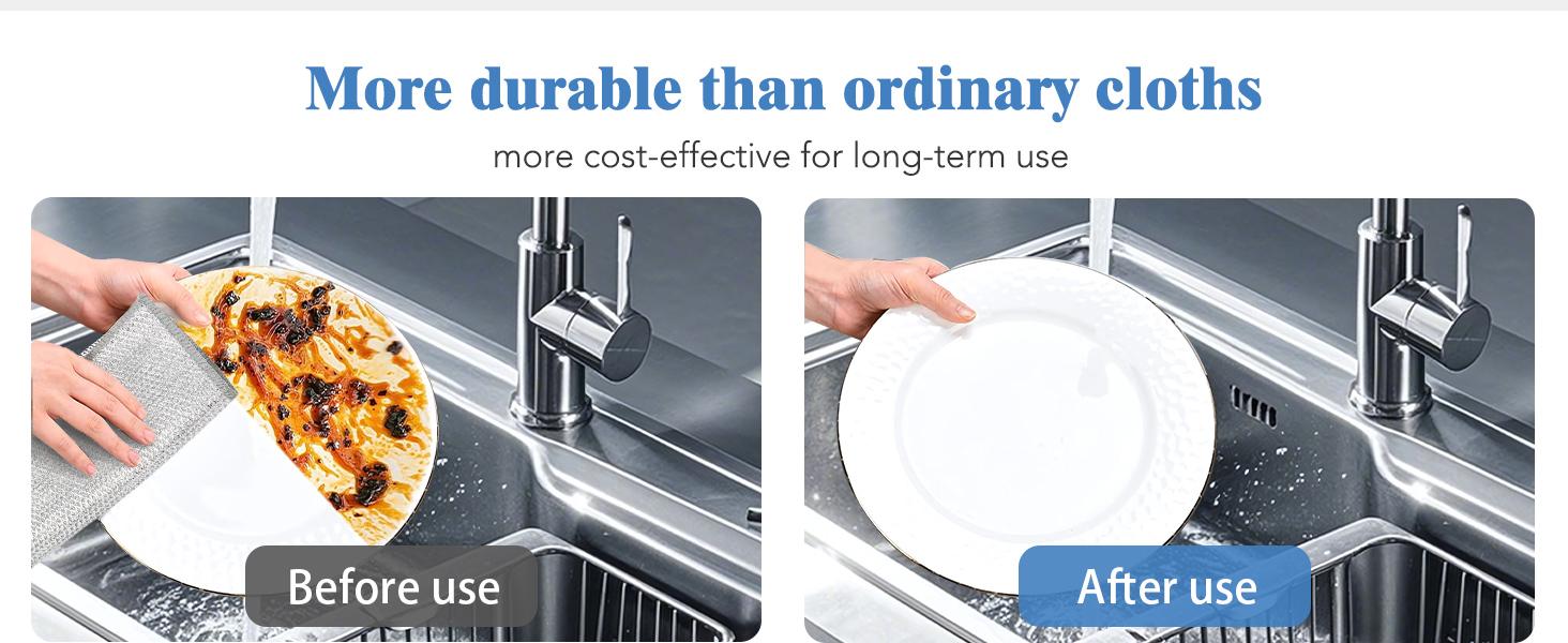 10 Counts Non Scratch Wire Dishcloth Multipurpose Wire Dishwashing Rag Metal Scrubbers for  for Wet and Dry Cleaning, 2-Layer Kitchen Cleaning Cloth Cleaning Tool