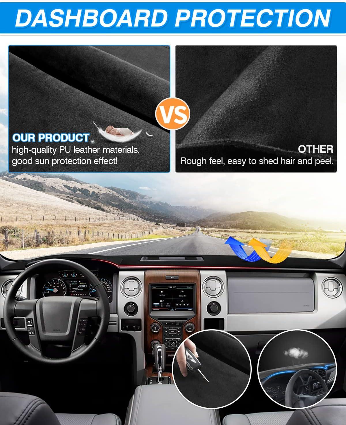 KUST Dash Cover Compatible with Ford F-150 F150 Pickup 2009-2014 Accessories Dashboard Cover Mat Non-Slip Pad Carpet Sunshield Protector (with Light Sensor)