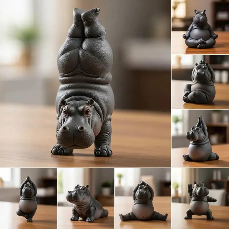 Handmade Japanese Resin Yoga Master Hippo Statue - Home Supplies, Home Decor Ornaments, Room Decor for Meditation Spaces, Decorative