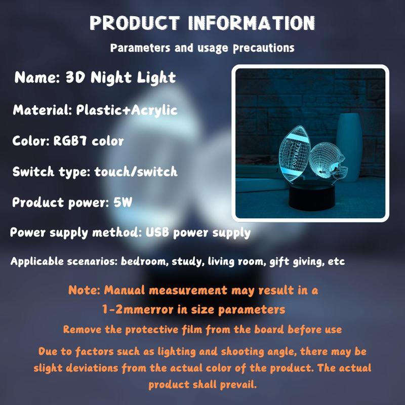 3D Football & Helmet Design Night Light, USB Powered Creative Desktop Lamp, Decorative Light for Home Bedroom Living Room