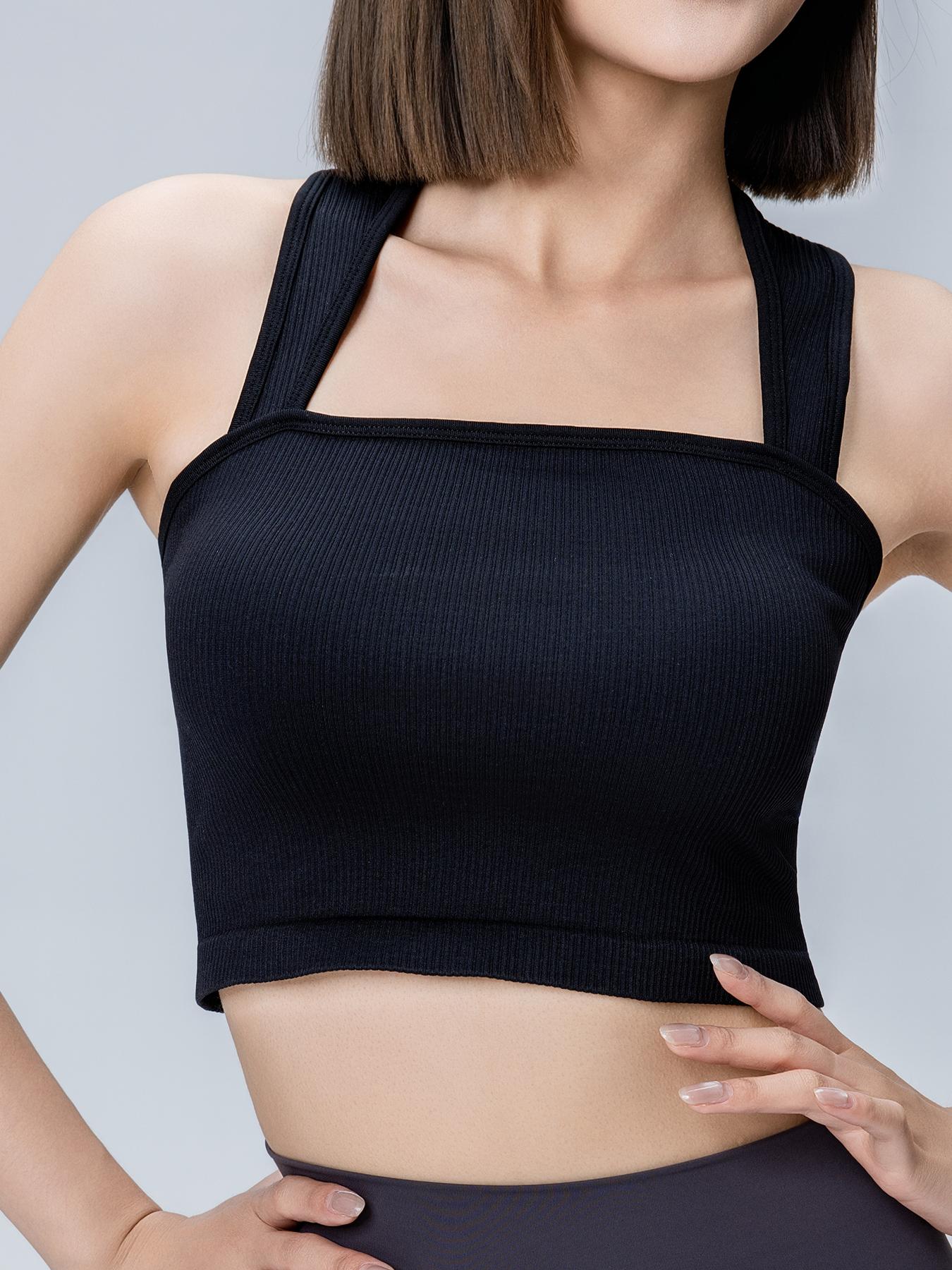 SUNVADUN 481 Sport Tops Strappy Sleeveless Square Neck Stretch Tee Shirts Crop Womenswear 481-Beige Gym Outfit Athletic Style Activewear Gymswear Quick-drying Yoga Daily Wear Training