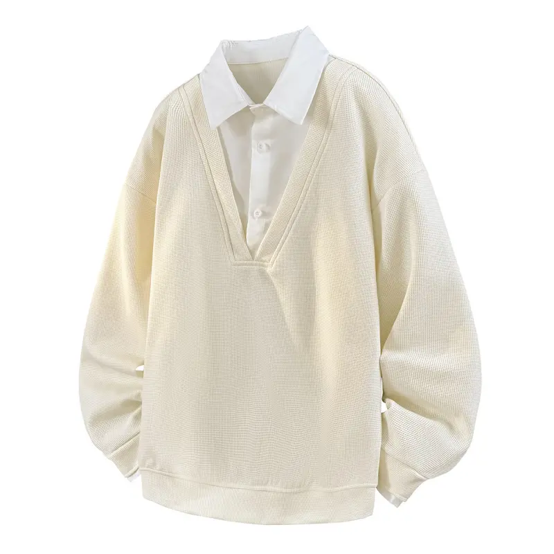 Men’s spring mock two-piece shirt sweatshirt, new old‑money‑style men’s casual top, long‑sleeve men’s sweatshirt, unisex couple matching loose‑fit streetwear collared pullover long‑sleeve T‑shirt, soft and comfortable fabric, suitable for everyday wear su