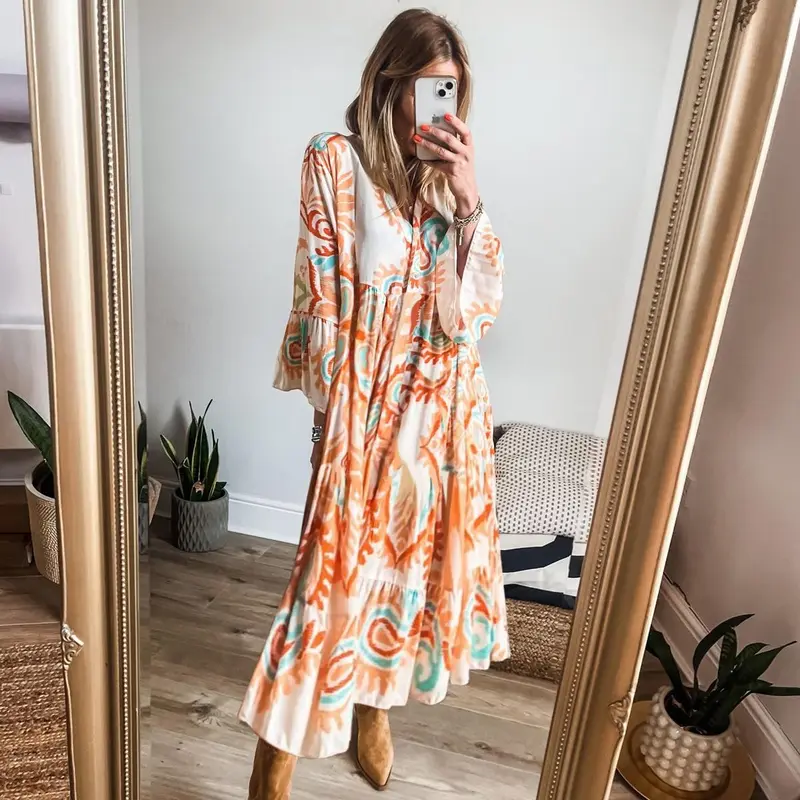 sachin and babi light blue dress Women's Summer Casual Boho Dress Floral Print Ruffle Puff Sleeve High Waist Midi  Beach Dresses Buy cheaply on Joom