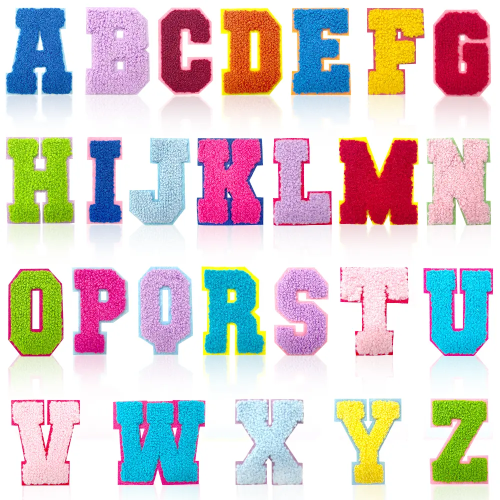 78Pcs Chenille Iron-On Alphabet Patches A-Z Embroidered Applique Sewing Accessories for DIY Trucker Hats Clothing Tote Bag Projects Ideas