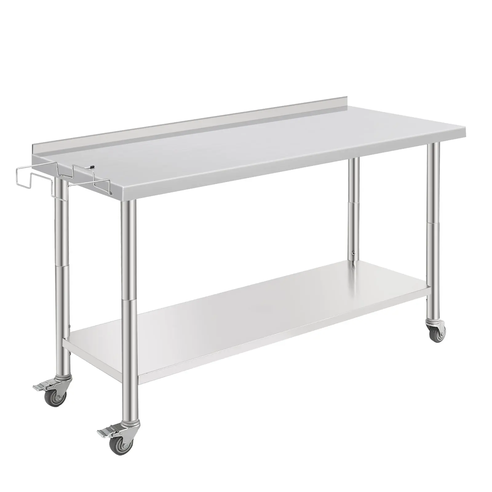 Garvee NSF Stainless Steel Work Table 60x24 Inch with Adjustable Undershelf, Backsplash, Casters, Hooks, and Trash Rack - Heavy Duty Commercial Prep Table for Kitchen, Restaurant, Garage, Workshop