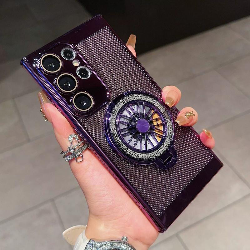 Compatible with S26Ultra/S25Ultra/s24/s23 Rotating gyroscope stand phone case, electroplated heat dissipation mesh shell, fully wrapped lens film phone case -HN311-1