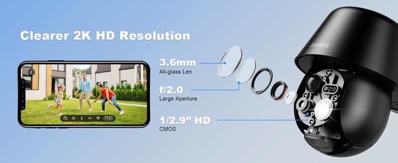 ZEEPORTE 2K WIFI Security Cameras Wireless Outdoor-360° PTZ Cameras for Home Security with Solar Panel/Battery Powered, Night Vision, Two-Way Audio, PIR Sensor ZEEPORTE 2K WIFI Security Cameras Wireless Outdoor-360° PTZ Cameras for Home Security with Solar Panel/Battery Powered, Night Vision, Two-Way Audio, PIR Sensor