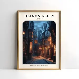 Diagon Alley Wizardry: Diagon Alley Unframed Poster - Magical Shopping Street Wall Art - Witchcraft and Wizardry Shop Decor - Hidden Alley Fantasy Print