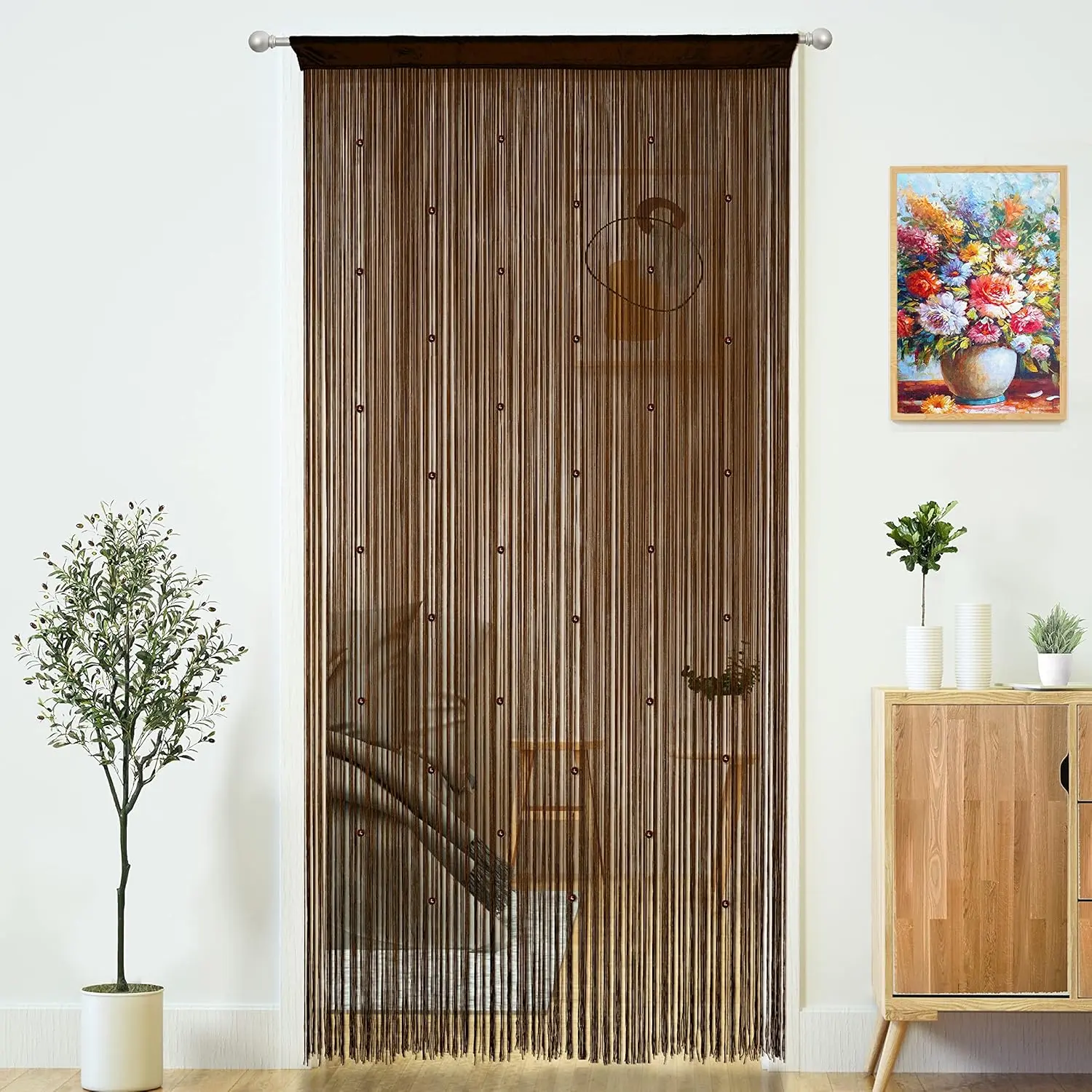 Beaded Curtain Door String Curtains for Doorways Tassels Beads Hanging Fringe Hippie Window Hallway Entrance Wall Closet Bedroom Privacy Decor (Dark Brown, 39" W x 110" L (Pack of 1))