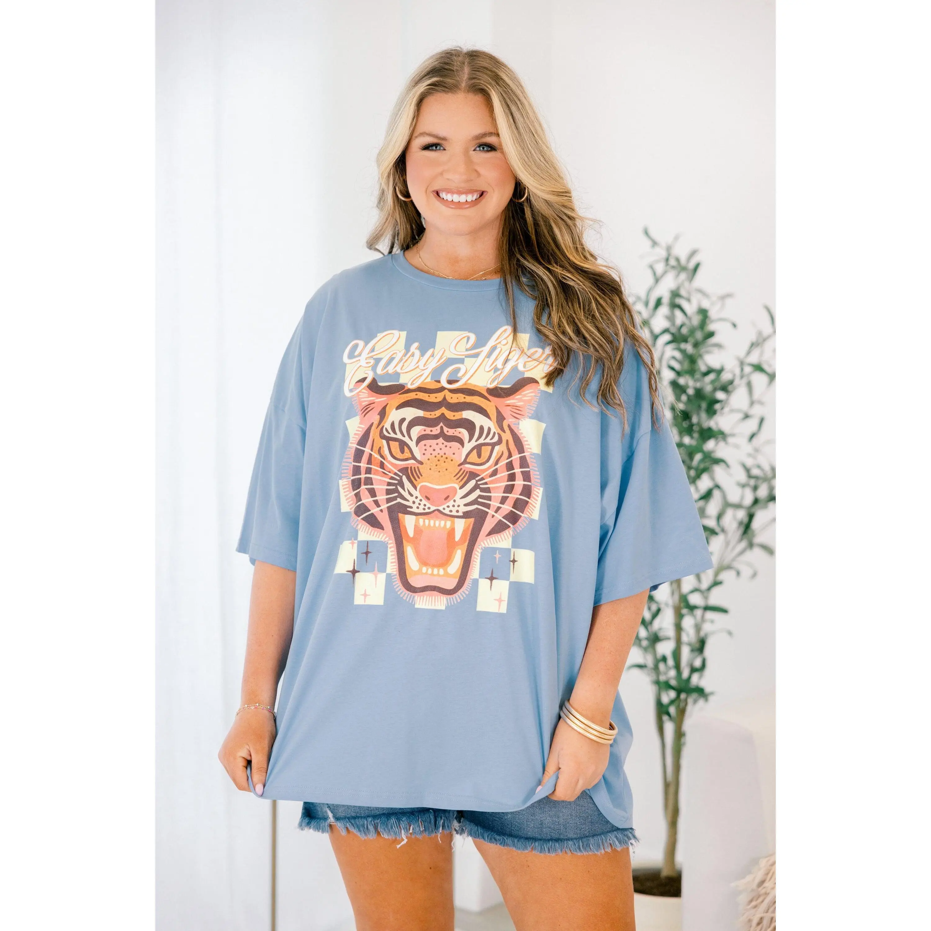 Go Easy On Em Boyfriend Tee, Spring Blue Fit Womenswear
