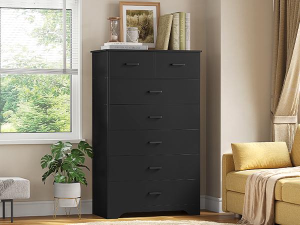 Hasuit 55.6 Inch Tall 7 Drawers Dresser Large Chest of Drawers with Modern Wooden Vertical Storage Clothes Closet Organizer
