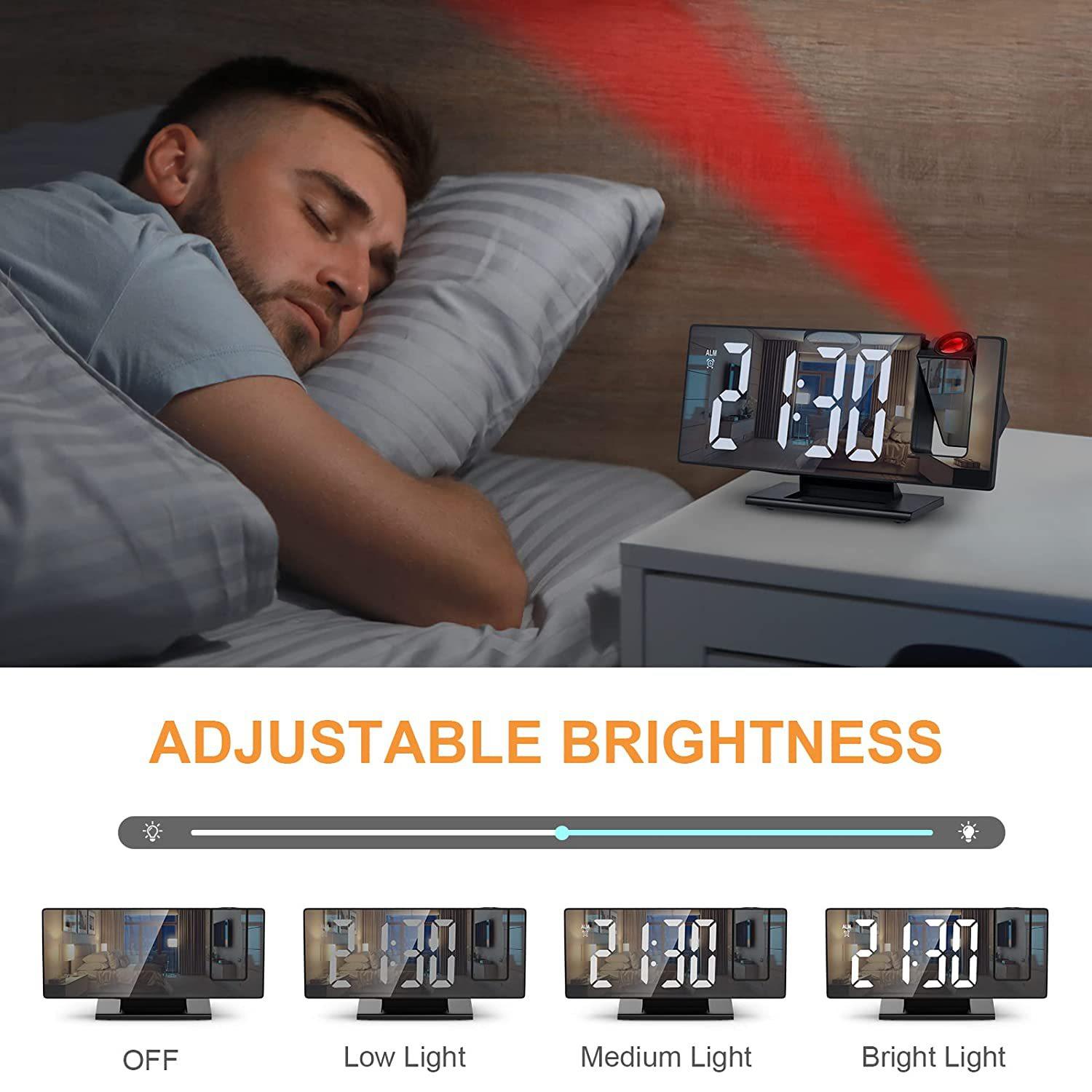 LED Digital Projection Alarm Clock 7.8" Large Display 180 °   Rotatable Projector Date Week Display Adjustable Brightness Sleep Mode Voice Control 12/24H Time Format