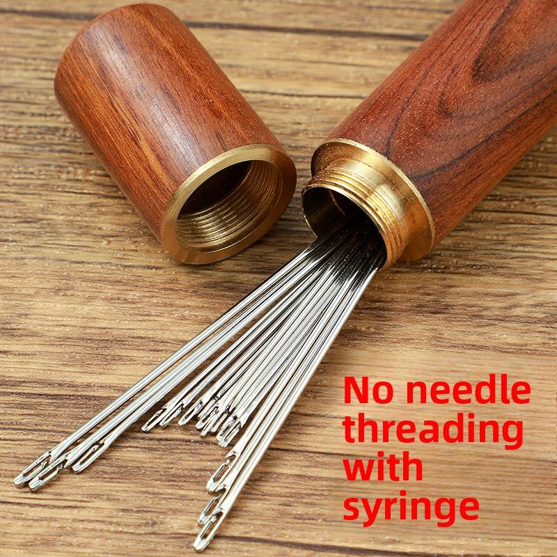 30pcs Self Threading Needles, Stainless Steel Blind Sewing Needles with Solid Wood Needle Case, Sewing Supplies for Home Use for DIY Embroidery Mending Sewing Projects