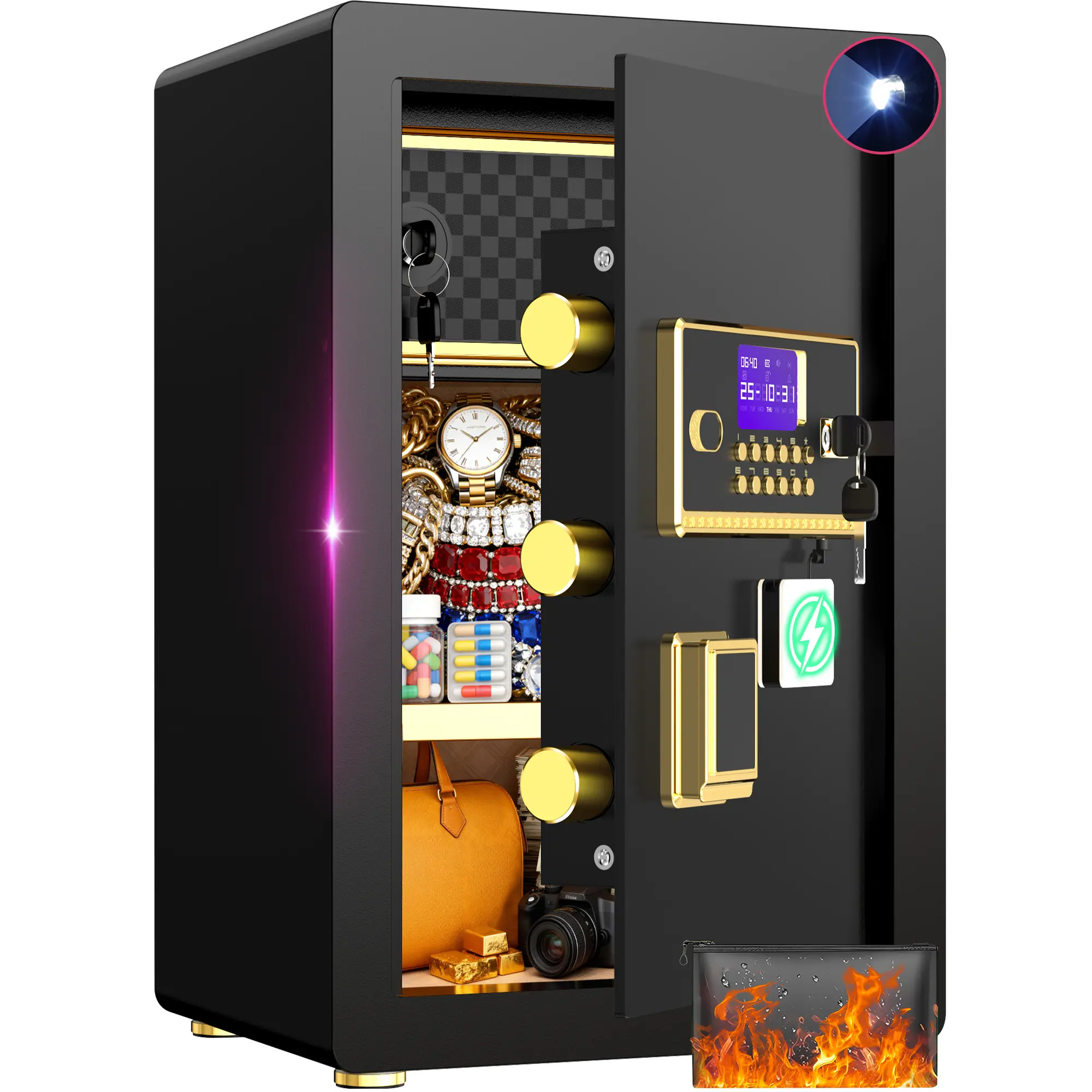 ACTIGER Large Safe Box, Digital Keypad Home Security Safe With Smart Alarm System & Interior Safe Lock Box, for Valuables Spy Gadgets Inner Safe Box with Fireproof Waterproof Bag, New Home Renovation Essentials,Adjustable Shelf