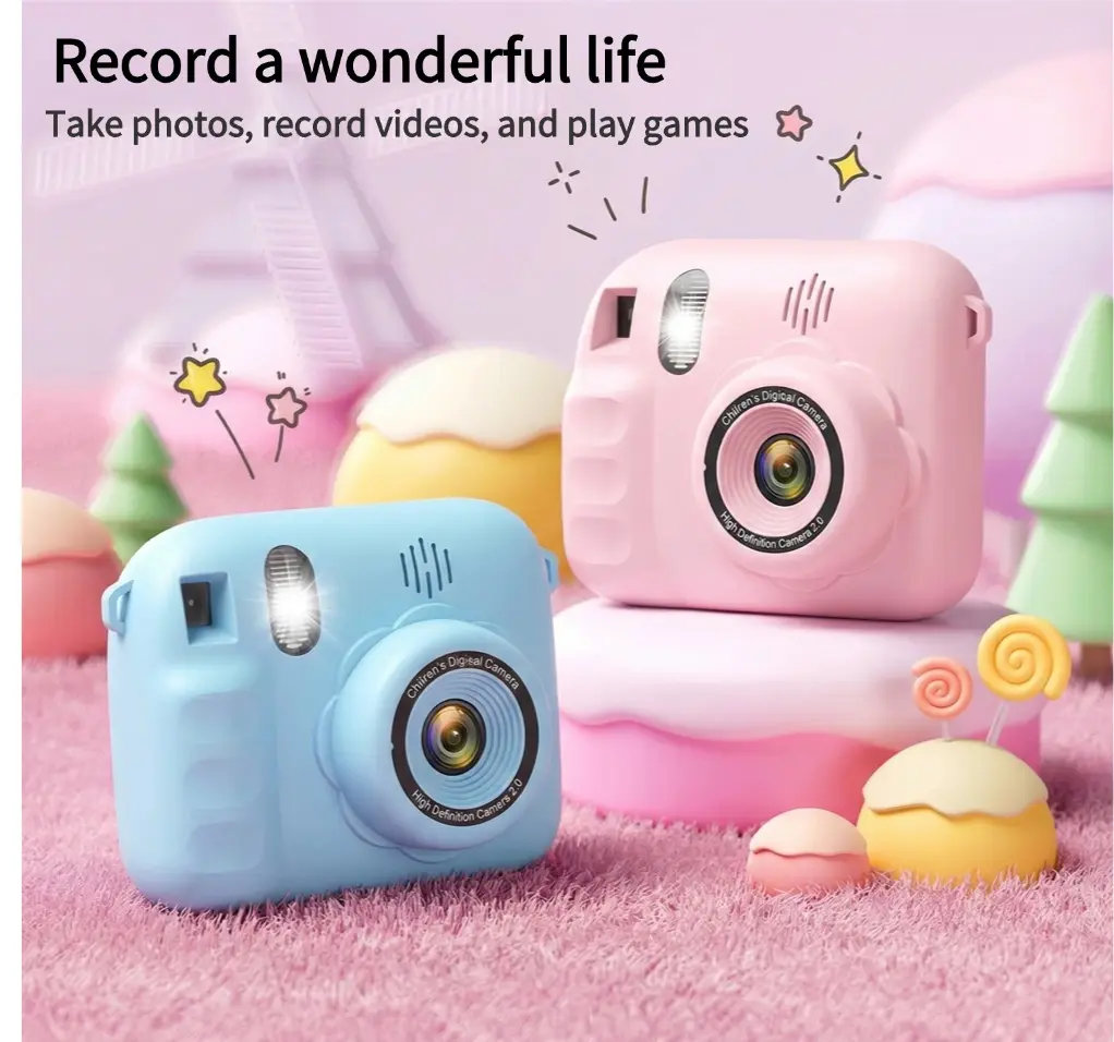 Kids' Handheld Battery Powered Digital Point & Shoot Camera - Beginner Digital Portable Camera, Instant Capture, 2/5/10-Second Timer, Music Playbacks, USB-Rechargeable, 600mAh Battery, Shockproof, Scratch-Resistant, 5 Stylish Games, Father's Day Gift