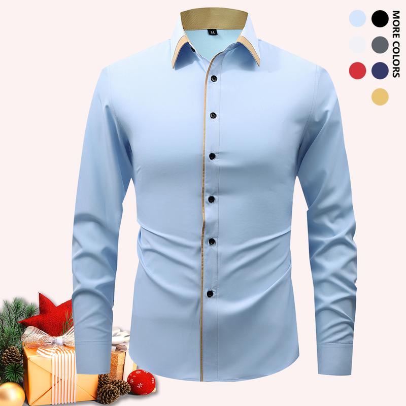 Pack of 5 Men's Business Casual Shirts - Solid Long Sleeve Button Up Shirt, Front Lapel Long Sleeve, Regular Length, Suitable for Four Seasons Office and Commuter Wear, Available in Multiple Colors