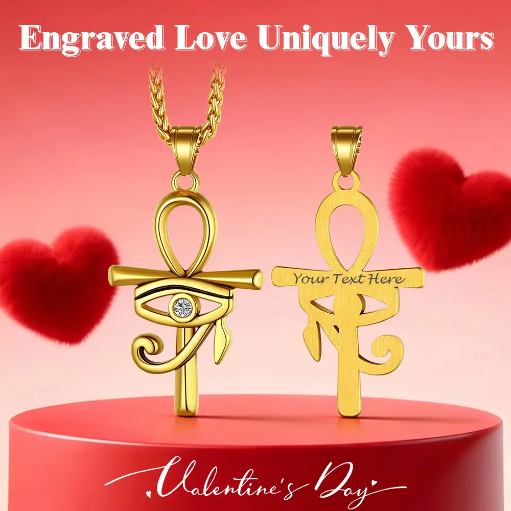 【Add note or leave message】U7 Egyptian Ankh Cross Necklace Personalized Custom Text Necklace Ancient Egyptian Coptic Cross Hypoallergenic Stainless Steel Necklace Amulet Jewelry Gift for Men Women