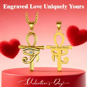 U7 Egyptian Ankh Cross Necklace Personalized Custom Text Necklace Ancient Egyptian Coptic Cross Hypoallergenic Stainless Steel Necklace Amulet Jewelry Gift for Men Women