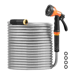 Spring new arrivals  Metal Garden Hose , Max. 200 ft Rust Proof Stainless Steel Water Hose, Heavy Duty Backyard Hose with 10 Function Nozzle, No-Kink & Flexible Water Pipe, Lightweight Metal Hose for Yard, Outdoor  Super Brand Day