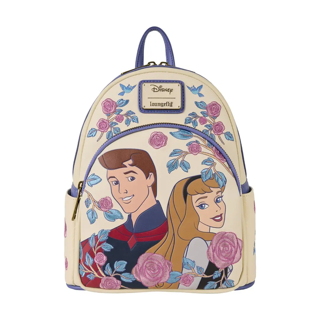 Loungefly Disney Sleeping Beauty Floral Print Mini Backpack, Embroidered Woven Faux Leather Bag for Everyday Carry, Stylish Daypack, Flowers, Collectibles, 9" W X 10.5" H X 4.5" D, Adjustable Strap, Adults, Casual, Embroidery, Female, Casual Wear, Compact