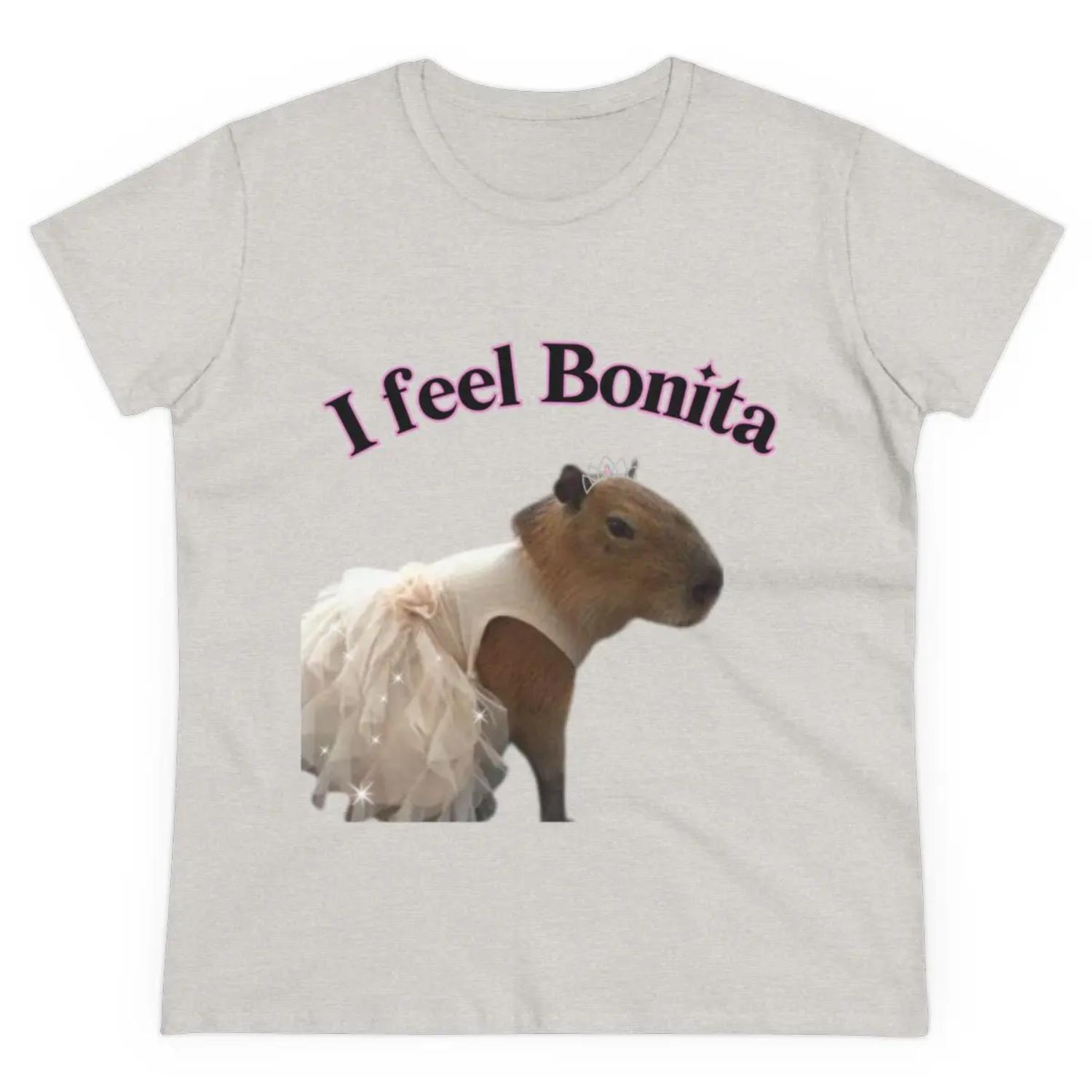 Funny Women's Cotton T-shirt Featuring Capybara with I Feel Bonita Sparkly and Cute Design