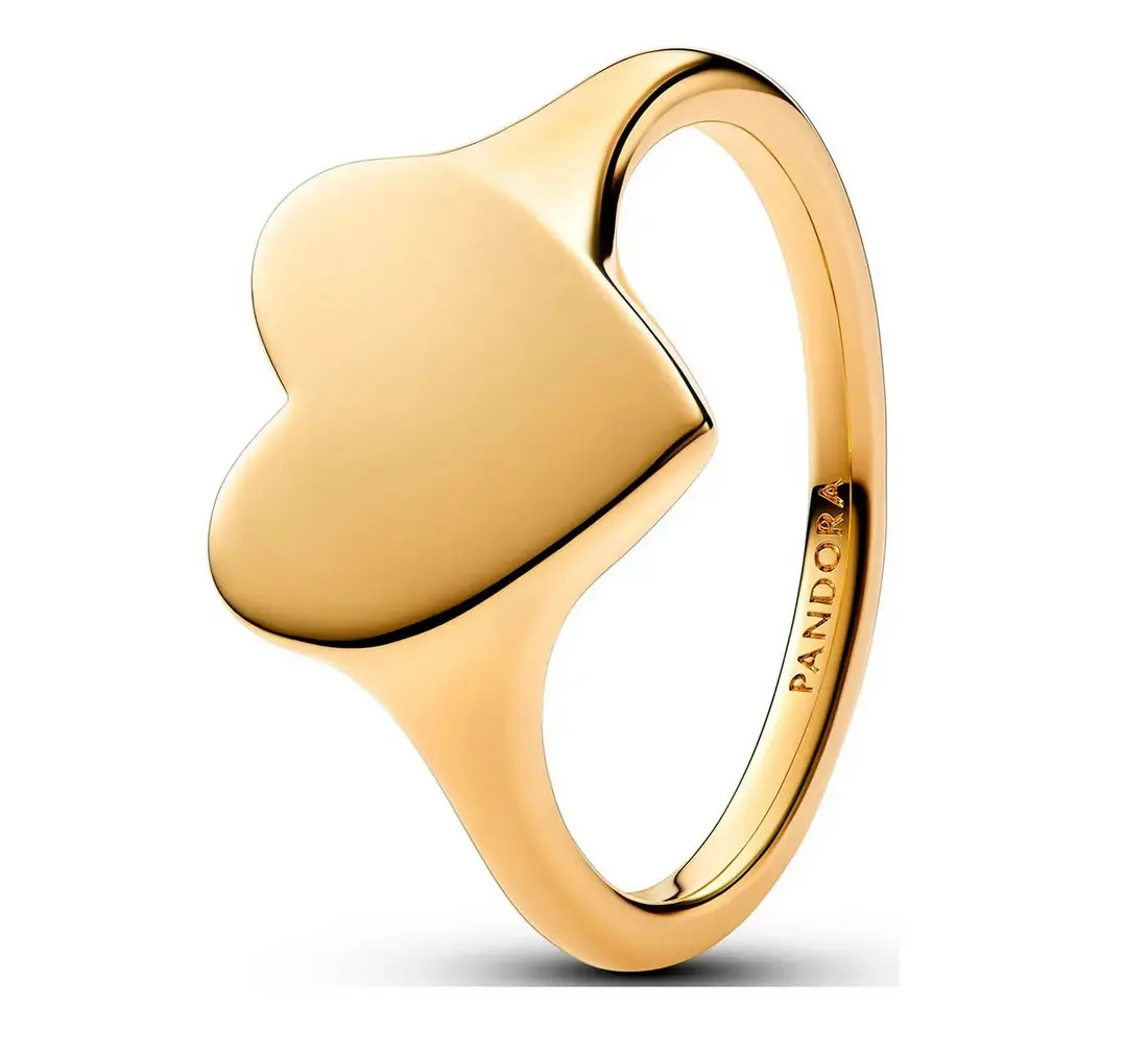 US Pandora Engraved Heart Shape Silver Ring - 14-Karat Gold Plating, Personalize with Engraving, Love Gift, 163988C00-58