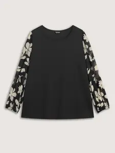 【Summer Turn-Up】【Essential】BlOOMCHIC Plus Size Floral Monochrome Print Round Neck Blouse [M-6X] 2026 Summer Pick for Mother's Day Swimweek