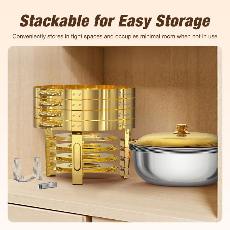 WARMOUNTS 5QT Gold Chafing Dishes for Buffet with Glass Lid, Round Stainless Steel Chafers and Buffet Warmers Sets with Lid Holder, Rolled Rim Design, for Catering Events, Parties, Weddings (2/4/6Pack)