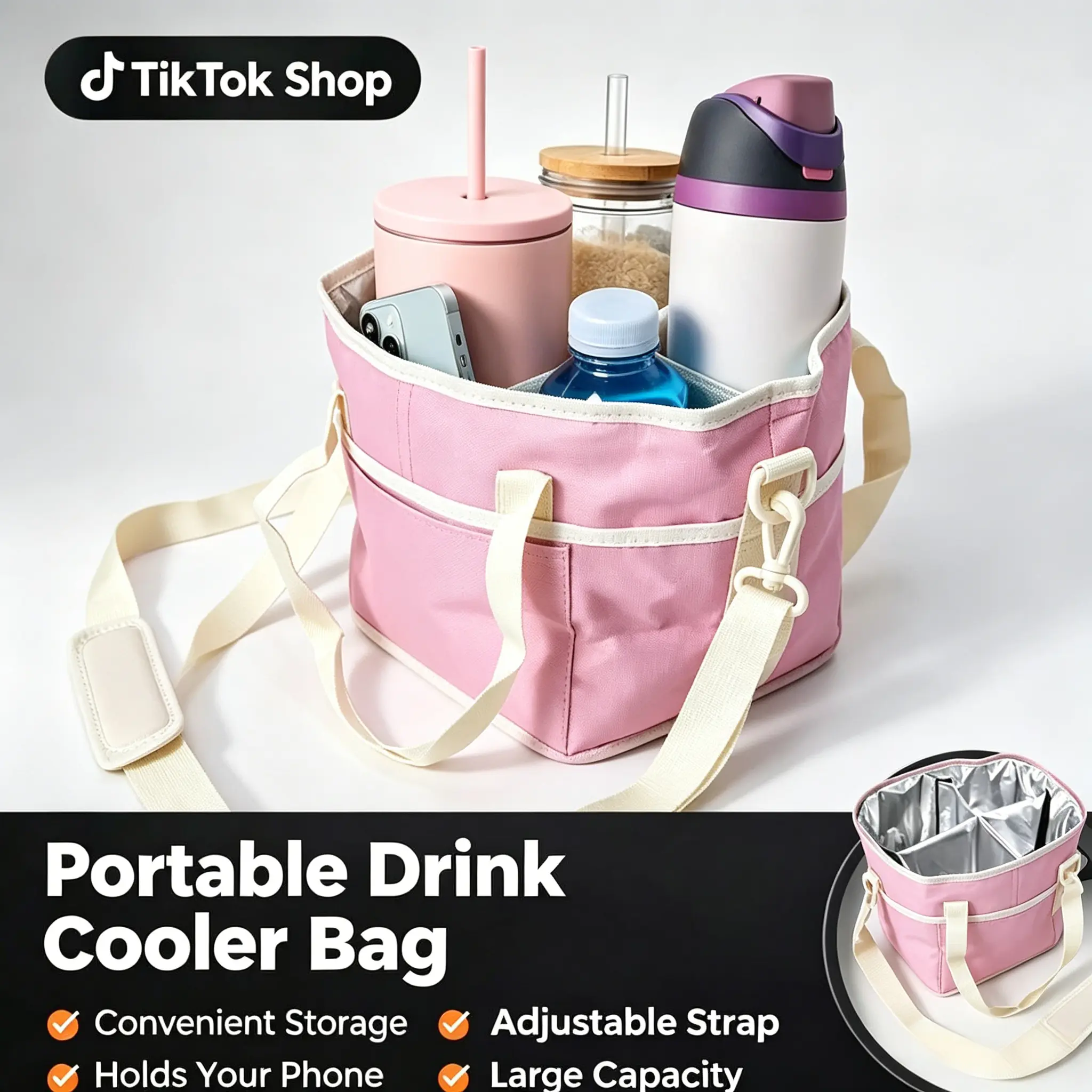 Family Size 4 Compartment Drink Carrier Bag with Adjustable Strap for Beach, Camping, Sports and Daily Use,dorm essentials,home decor,dorm room inspo,college dorm essentials,dorm haul