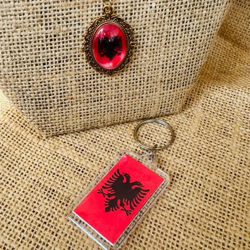 Albanian Eagle Necklace + Keychain Bundle  Handmade Jewelry & Keychain Gift Set for Albanian Pride, Cultural Heritage, Family & Friends, Birthday & Holiday Gifts, Lightweight Durable Pendant & Double-Sided Keychain, Patriotic Albanian Gift