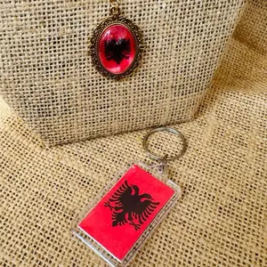 Albanian Eagle Necklace + Keychain Bundle  Handmade Jewelry & Keychain Gift Set for Albanian Pride, Cultural Heritage, Family & Friends, Birthday & Holiday Gifts, Lightweight Durable Pendant & Double-Sided Keychain, Patriotic Albanian Gift