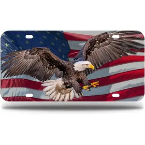 Eagle USA Flag License Plate,Car Front License Plates with 4 Holes, Metal Car Plate,Aluminum Novelty License Plate, 6 * 12 inches