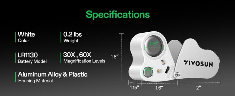 VIVOSUN 30X 60X Illuminated Jewelers Loupe Foldable Magnifier with LED Light for Jewelry Gems Watches Coins Stamps Antiques