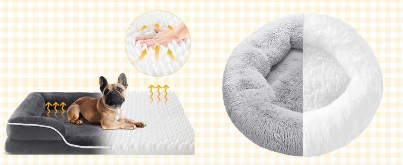 Calming Donut Cat & Dog Bed for Small Dogs, Faux Fur Plush Round Dog Bed, Anti-Anxiety Waterproof Anti-Slip