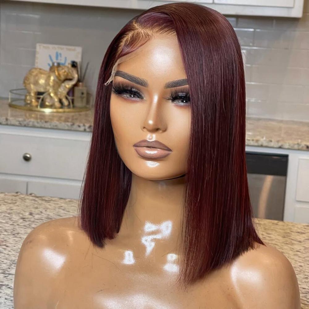 99j Burgundy Bob Wig Human Hair 13x4 Hd Lace Front Wigs Human Hair For Black Women Glueless Lace Front Wigs Pre Plucked 180% Density Short Straight Bob Wig SpringStatements