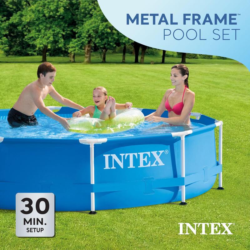 INTEX Metal Frame 10' x 30" Outdoor Swimming Pool with Filter Pump and Cover