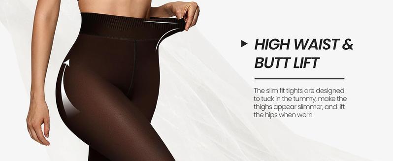 OEAK Women Fleece Lined Leggings Sheer Fake Translucent Pantyhose Thermal High Waisted Footed Opaque Tights