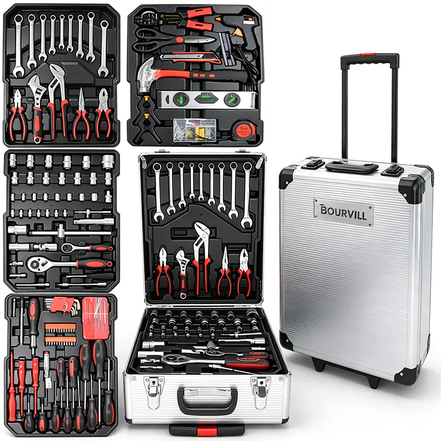 【DealsForYouDays】Bourvill 899PCS Tool Set,Aluminum Rolling Tool Chest with 4 Drawers,Complete Mechanic & Home Repair Kit,Father’s Day Gift for Dad  Home Toolbox Kit Hand Tools #summerfinds
