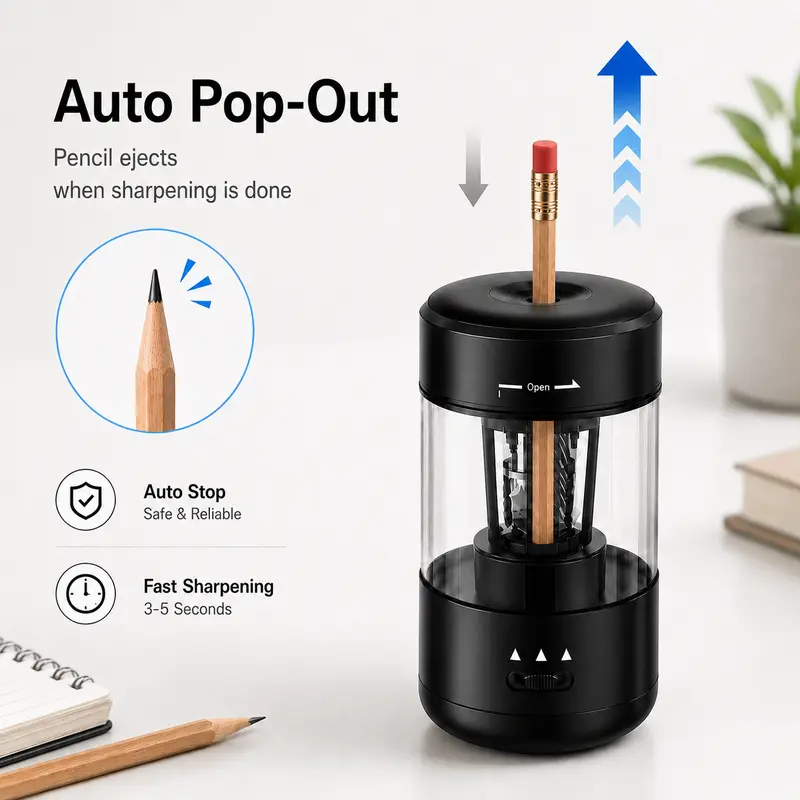 Electric Pencil Sharpener, Fully Automatic Rechargeable Pencil Sharpener with No-Touch Auto In & Out, Type-C Rechargeable for 6-8mm Pencils & Colored Pencils, Desk Supplies for Teachers, Elementary Students, Home & Classroom, Perfect Holiday Gift