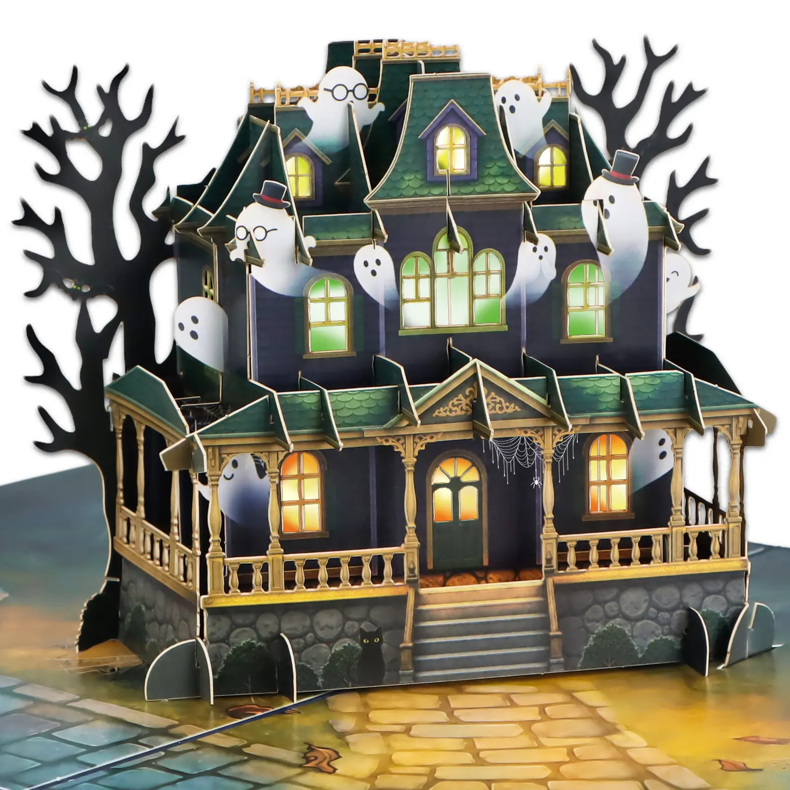 Facraft Pop Up Halloween Card for Kids Adults, 3D Haunted House with Boos Exquisite Crafted, with Pearlescent Envelope, Seal & Writing Insert, Spooky & Cute Halloween Party Gift