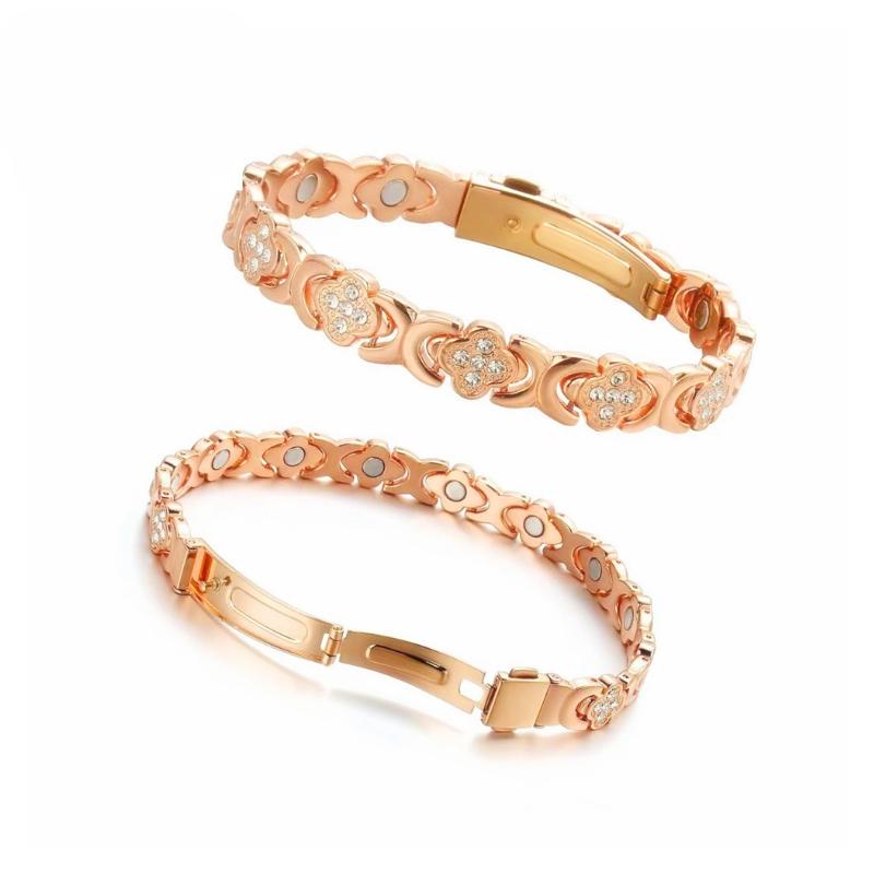 Pure Copper Bracelets for Women 3500 Gauss Magnetic Force Sparkling Cubic Zirconia Adjustable Stretchable Fashionable Layered Design for Outdoor Leisure