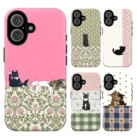 Whimsical Cat Phone Case – Cute Sleeping Cat Illustration with Vintage Floral & Cottagecore Pattern Aesthetic Cover for iPhone 17/18 16 15 14 13 12 Pro Max & Samsung Galaxy S21–S25 Plus Ultral fall deals for you Retro Cat Lover Gift, Accessories, Cellphon