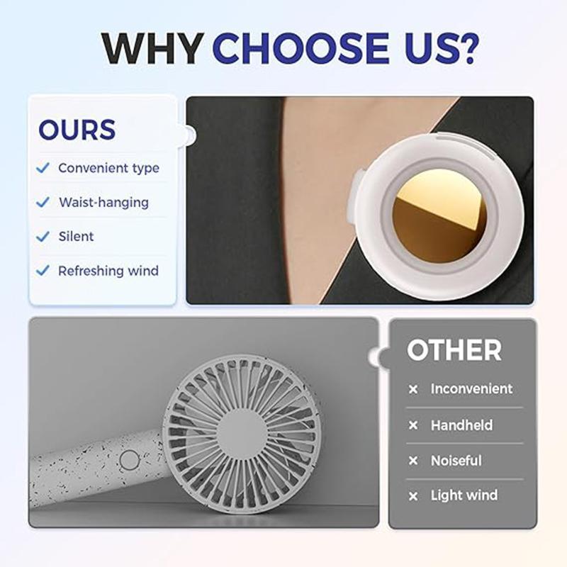 Portable Silent Mini Bladeless Electric Fan,Adjustable 3-speed Suspended Waist Fans,Phone Cooling Fan,Personal Fan,Rotating BodyFan Suitable for Outdoor Travel,fathersdaygift,rechargeable personal fan,handheld turbo fan,Perfect Gift